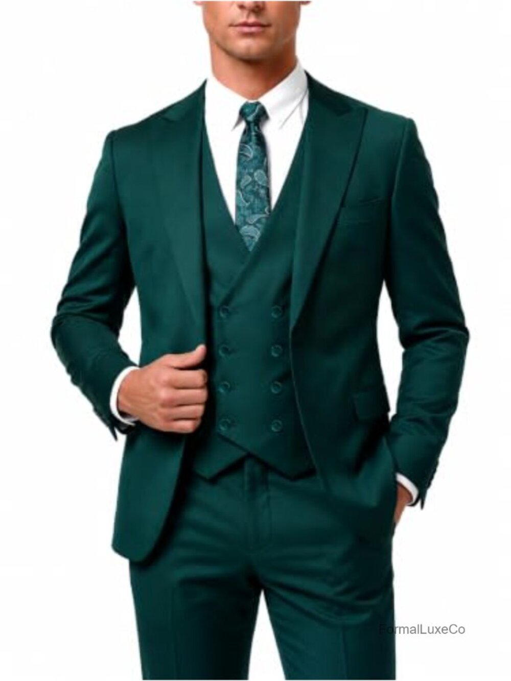 Men's Slim Fit 3 Piece Suit Set with Vest Pants Tie Wedding Formal